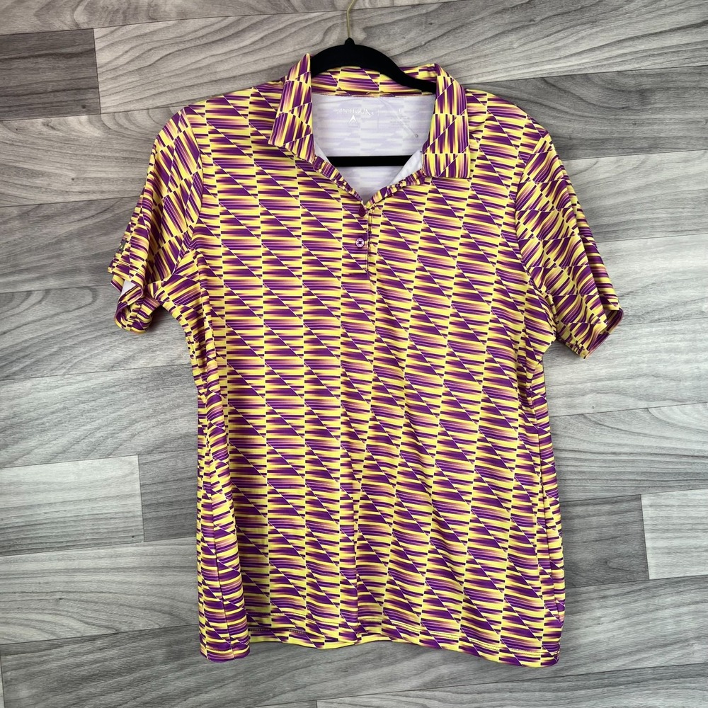 Antigua Polo‎ Shirt Womens Large Purple Geometric Print Golf Stretch Pullover